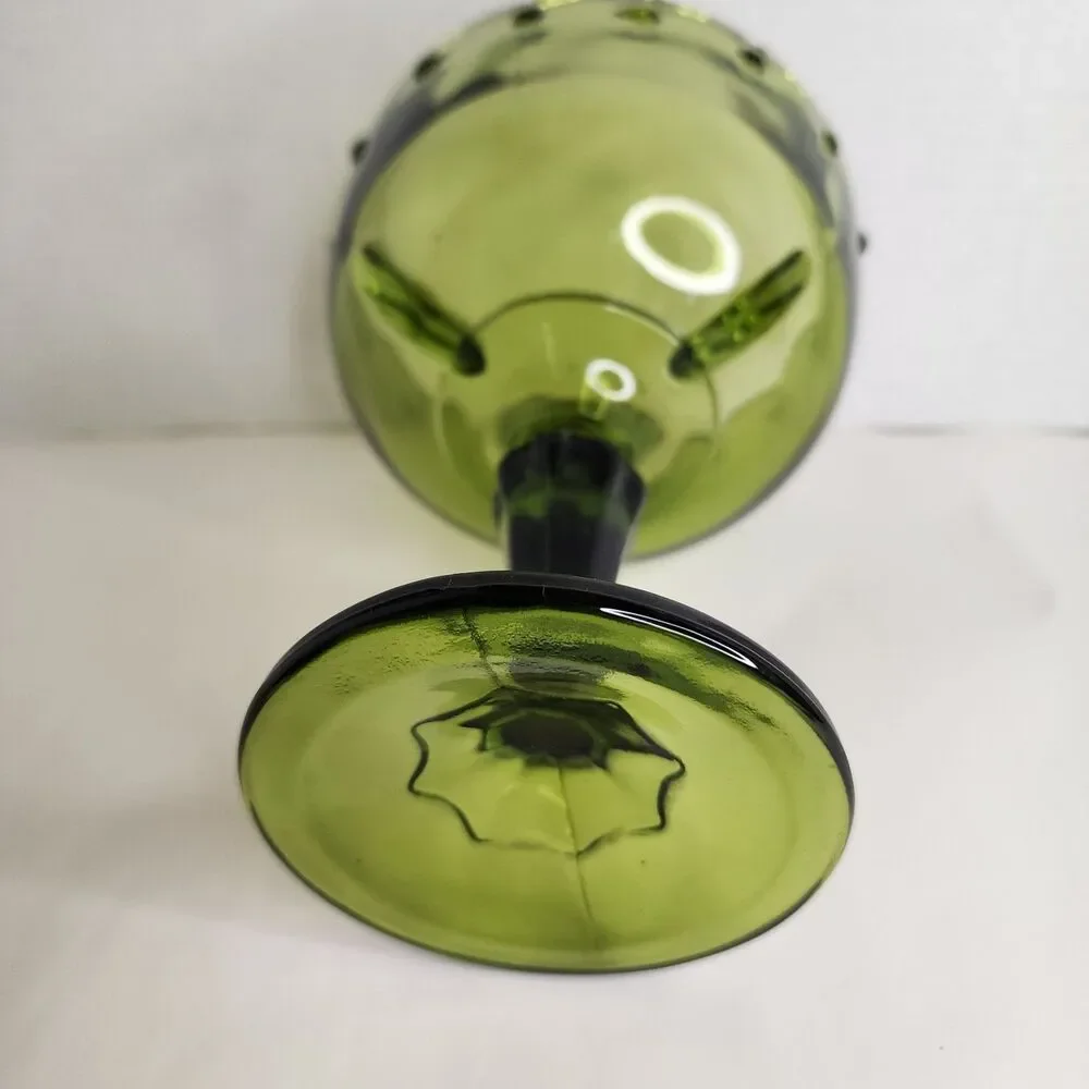 Vintage Indiana Glass Teardrop Antique Green Pedestal Compote Centerpiece Bowl
